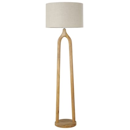 Lampadaire en bois de manguier et abat-jour en lin beige H168 | Maisons du Monde
