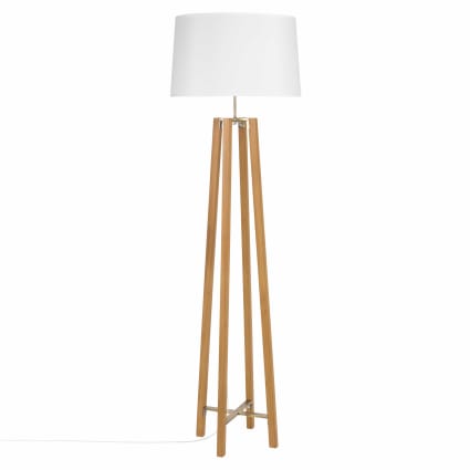 Lámpara de pie de madera de roble y pantalla blanca Alt.160