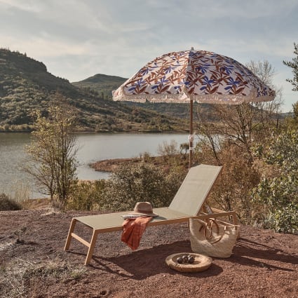 Lettino prendisole in alluminio effetto legno e tela plastificata
