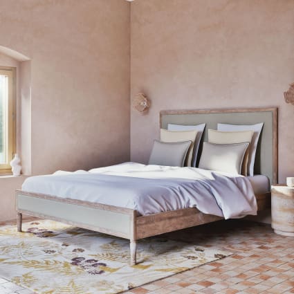 Letto 160x200 cm in legno di mango sbiancato e lino Harmony