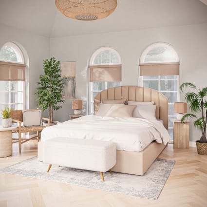 Letto con vano contenitore 160x200 con rete in doghe beige Cozy