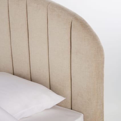 Letto Imbottito In Lino Sweiko Con Contenitore Idraulico 180x200 | Design Righe Verticali Con Rete A Doghe E Telaio Metallico - Grigio/Beige - 6