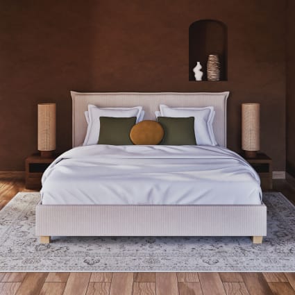 Letto contenitore in velluto a coste beige 180 cm con rete a doghe