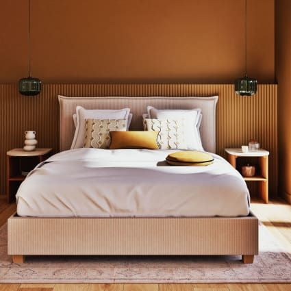 Lit Coffre 160x200 Cm Velours Côtelé – Design Organique Doux, Rangement Intégré, Sommier Inclus