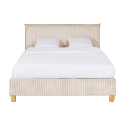 Lit coffre en velours côtelé beige 180 avec sommier à lattes Pillow | Maisons du Monde