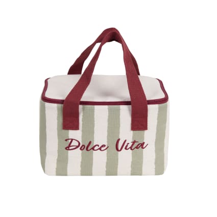 Lunchbag en lin vert, blanc et marron Dolce vita | Maisons du Monde