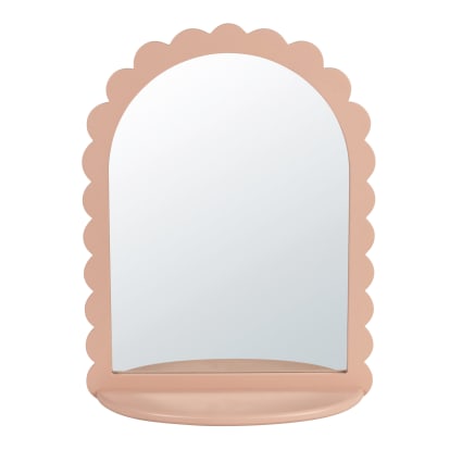 Miroir arche festonné avec étagère vieux rose 31x40