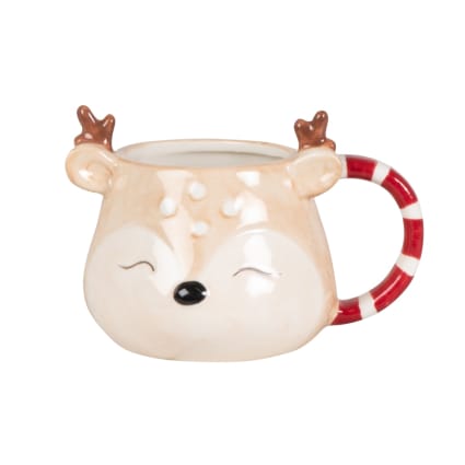 Mug renne en grès marron blanc et rouge