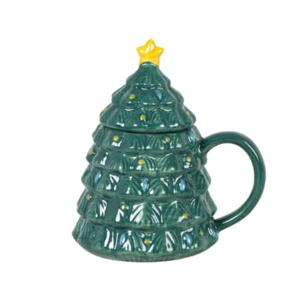Mug sapin de Noël en grès vert, jaune et bleu
