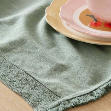 Nappe Sous-nappe En Madras Véritable - 160x260 Cm, Couleur Beige-rosé, Frangée - Occasion