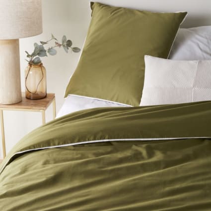 Bassetti Parure De Lit Satin Coton Vert Olive - Housse 155x220 + Taie 80x80 Cm