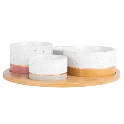 Plateau apéritif en bambou 4 bols en porcelaine MILA | Maisons du Monde