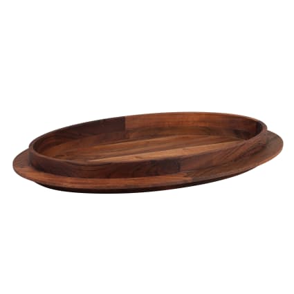 Plateau De Service Ovale En Bois D'acacia - 20 X 12 X 1,5 Cm - Brun, Pour Café, Desserts, Snacks (restaurant, Maison) - 1