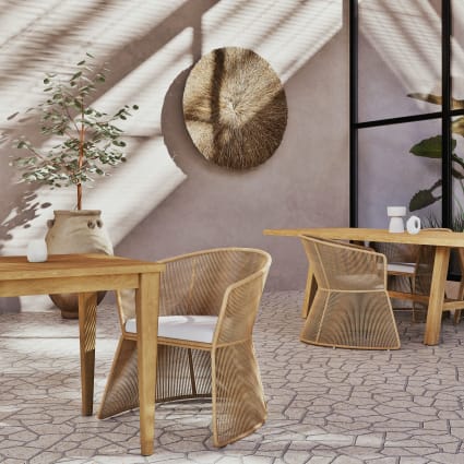 Poltrona da pranzo da giardino professionale in resina riciclata beige e  cuscino écru