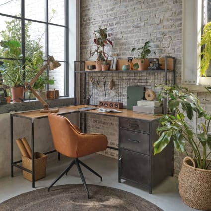 Poltrona girevole in tessuto spalmato marrone Willy Maisons du Monde