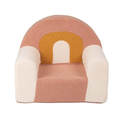 Poltrona per bambini in tessuto bouclé écru, rosa e giallo senape