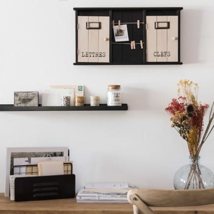 Porte-Courrier Métal Noir KAYLRE - Organisateur Lettres/Bureau - Design Élégant Avec Poignée