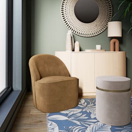 Puf Rond Beige Pouf rond beige et doré Pamona | Maisons du Monde