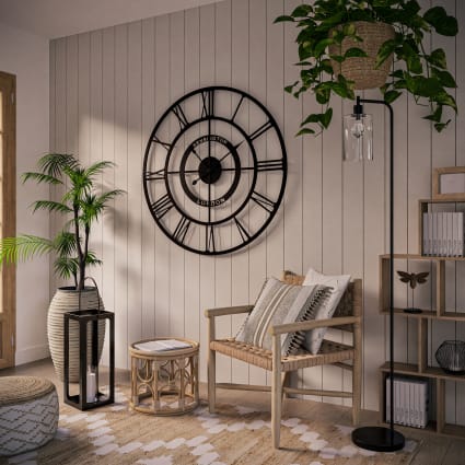 Reloj de pared con luz estilo industrial de metal marrón 110