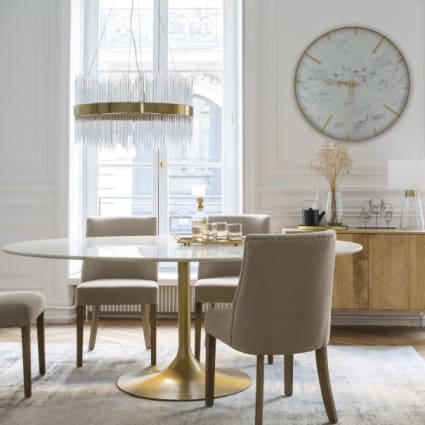 Reloj de pared de metal dorado y cristal estampado efecto mármol D