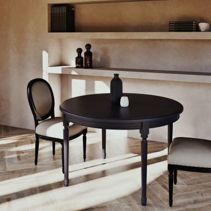 Runder, verstellbarer Esstisch, schwarz, 6/8 Personen, L120/200cm Louis