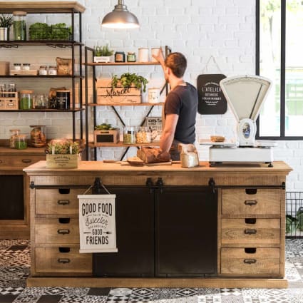 Scaffale stile industriale in abete e metallo grigio antracite