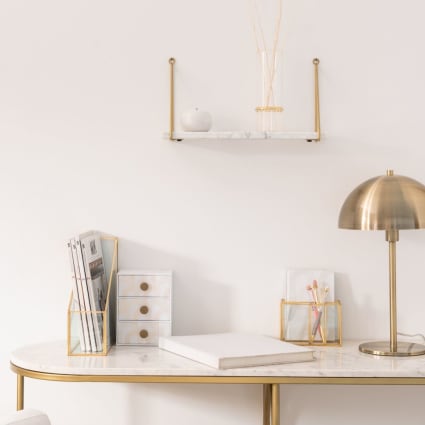 TEHAUX Schreibtisch Organizer Gold - Eleganter Notizhalter Mit Hohlmuster