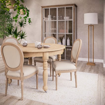 Sedia a medaglione in lino e massello di frassino Louis Maisons - Main Image