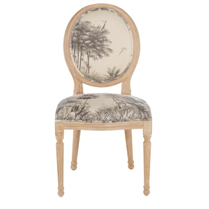 Sedia a medaglione in tessuto stampato con motivo di palme
