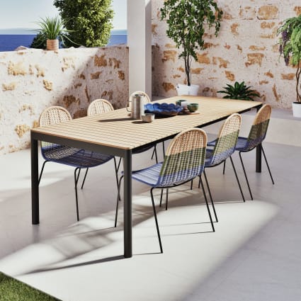 Sedia da giardino in acciaio nero e resina verde kaki, beige e blu