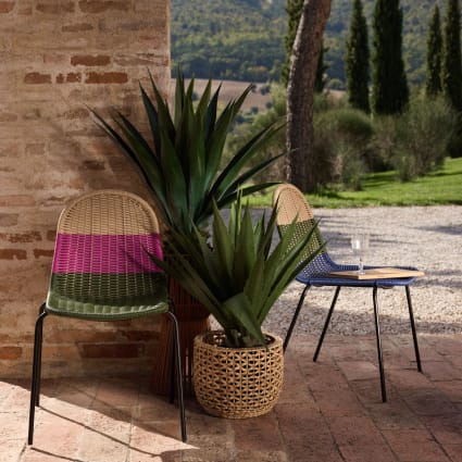 Sedia da giardino in acciaio nero e resina verde kaki, beige e