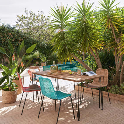 Sedia da giardino in resina riciclata color naturale e metallo nero - Main Image