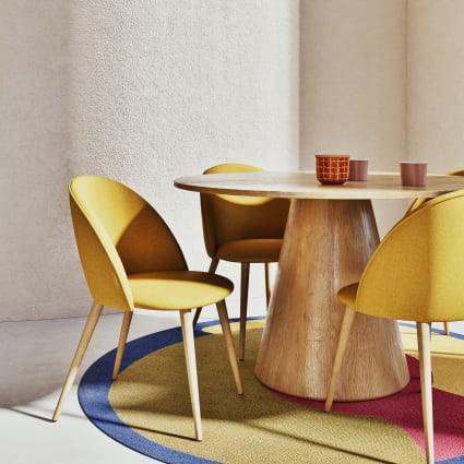 Sedia vintage in tessuto riciclato color ocra e acciaio effetto