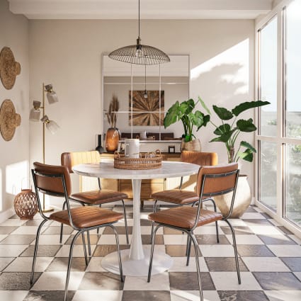 Sedie professionali in pelle marrone e acciaio nero (x2) Dalston