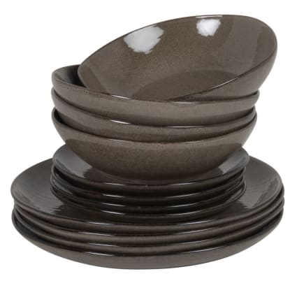 YELLOWSTONE - Service de table 12 pièces en céramique vert kaki