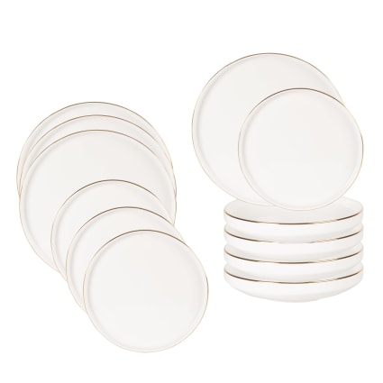 Service de table 12 pièces en porcelaine blanche et liseré doré BERENICE | Maisons du Monde