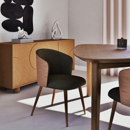 Set di sedie per ristorante in tessuto bouclé verde con