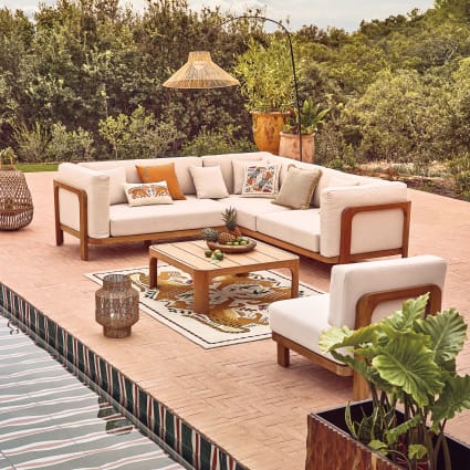 Set divano angolare da giardino posti in legno di eucalipto e