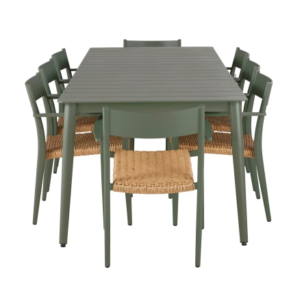 Set tavolo da giardino con sedie in alluminio verde kaki e