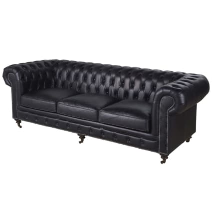 Sofá capitoné de 4 lugares de couro preto Chesterfield | Maisons