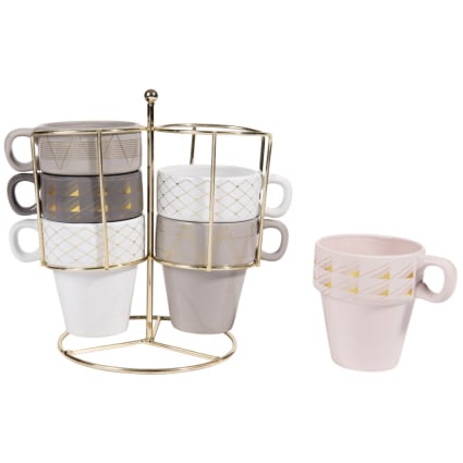 Ständer mit 6 Kaffeetassen aus bunter Sandstein Modern Copper