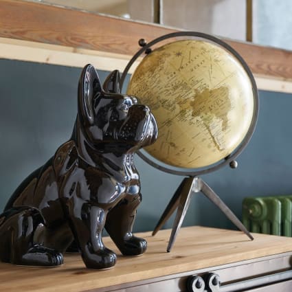 Statue Chien Mignon En Céramique Noir - Figurine Homme Et Chien, Décoration Intérieur & Cadeau Amoureux Animaux