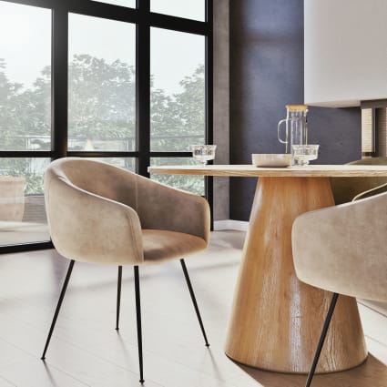 Stuhl mit Armlehnen, Samtbezug, beige-cappuccinobraun Kyss