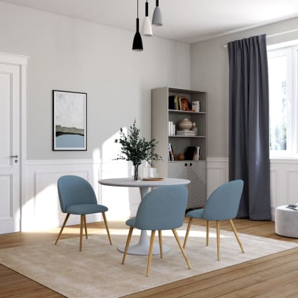 Table à Manger Ronde Design Marbre – Structure Métal Doré | Pour 2 à 4 Personnes, 110 Cm