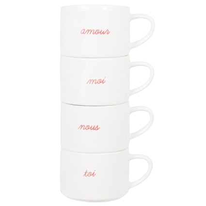 Tasses empilables en céramique avec inscriptions rouges (x4)