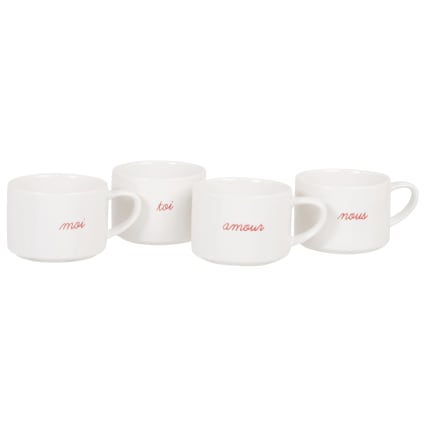Lot De 4 Tasses à Café IKEA – Céramique Blanche Empilables – Messages Positifs