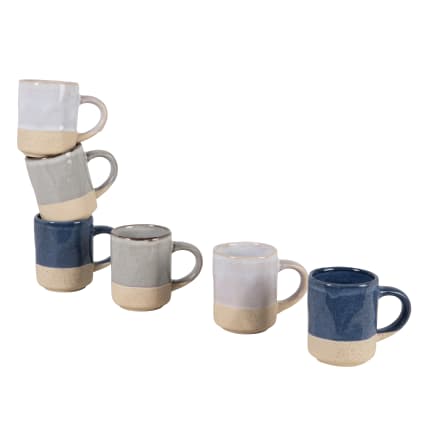 Tasses en céramique blanche, bleue et grise (x6)