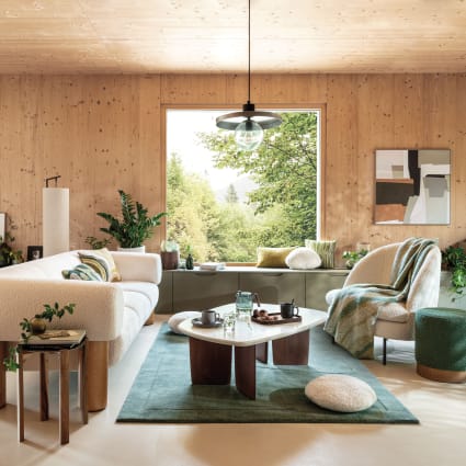 Tavolino basso bianco con gambe in legno di acacia 114 cm