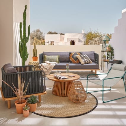 Tavolino basso da giardino rotondo in legno massello di acacia 80