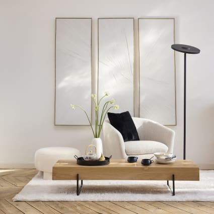 Tavolino da salotto in legno massello di rovere e acciaio nero 148